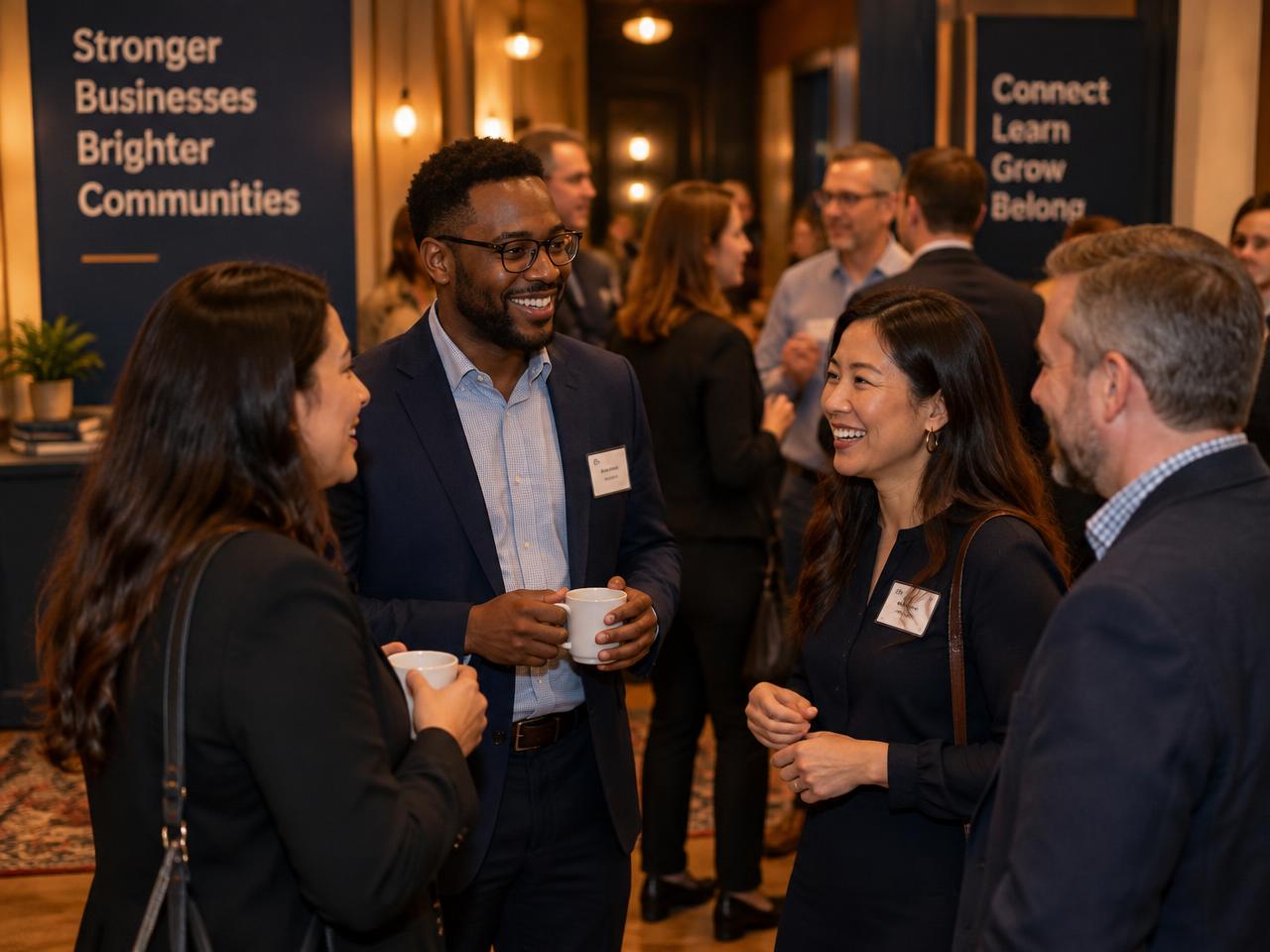 Business owners connecting at a Pass It On meeting